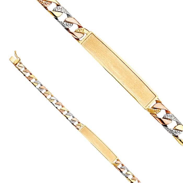 14K Tri Color Gold Nugget Cuban ID Bracelet - 8.5" - Image 2
