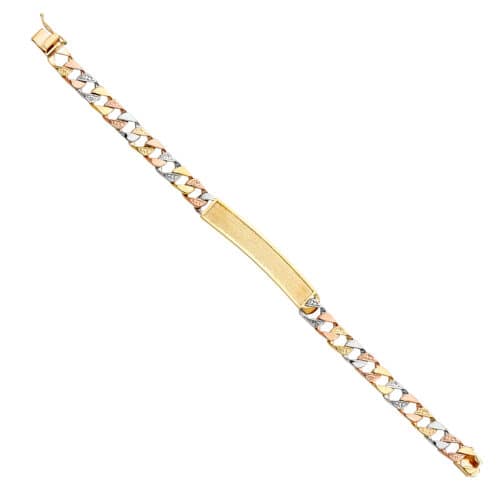 14K Tri Color Gold Nugget Cuban ID Bracelet - 8.5"