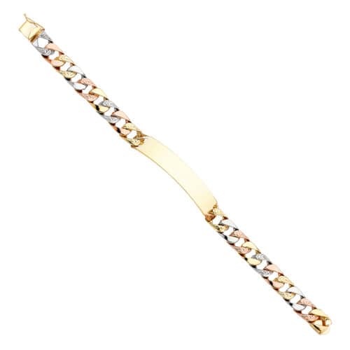 14K Tri Color Gold Nugget Cuban ID Bracelet - 8.5"
