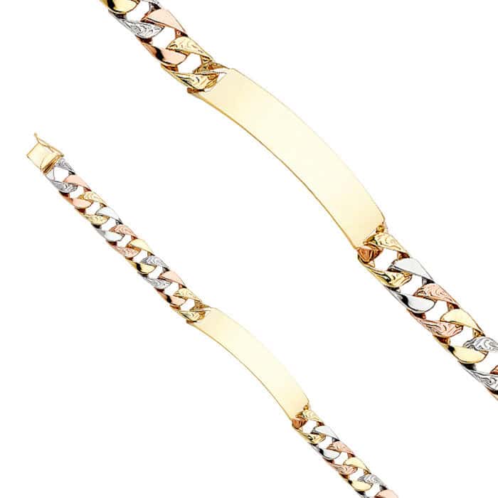 14K Tri Color Gold Nugget Cuban ID Bracelet - 8.5" - Image 2