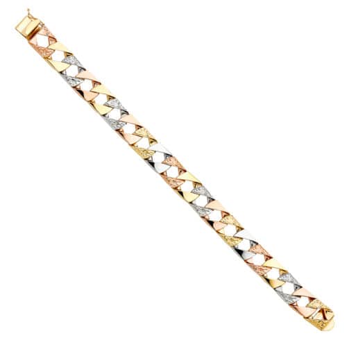 14K Tri Color Gold Nugget SQ Cuban Link Bracelet - 8.5"