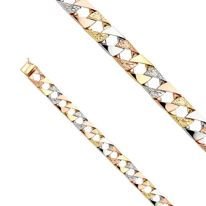 14K Tri Color Gold Nugget SQ Cuban Link Bracelet - 8.5" - Image 2