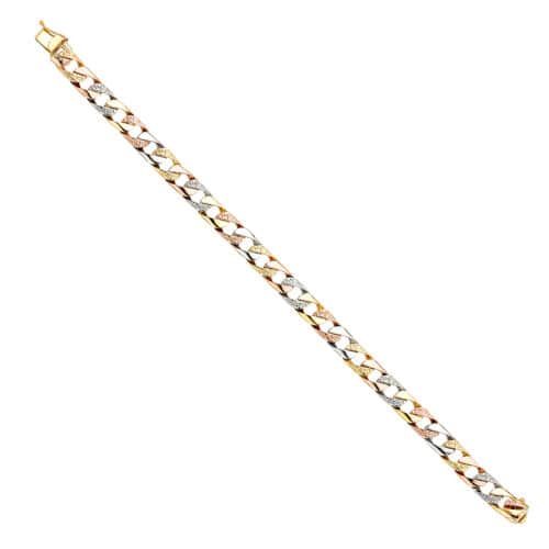 14K Tri Color Gold Nugget Cuban Link Bracelet - 8"