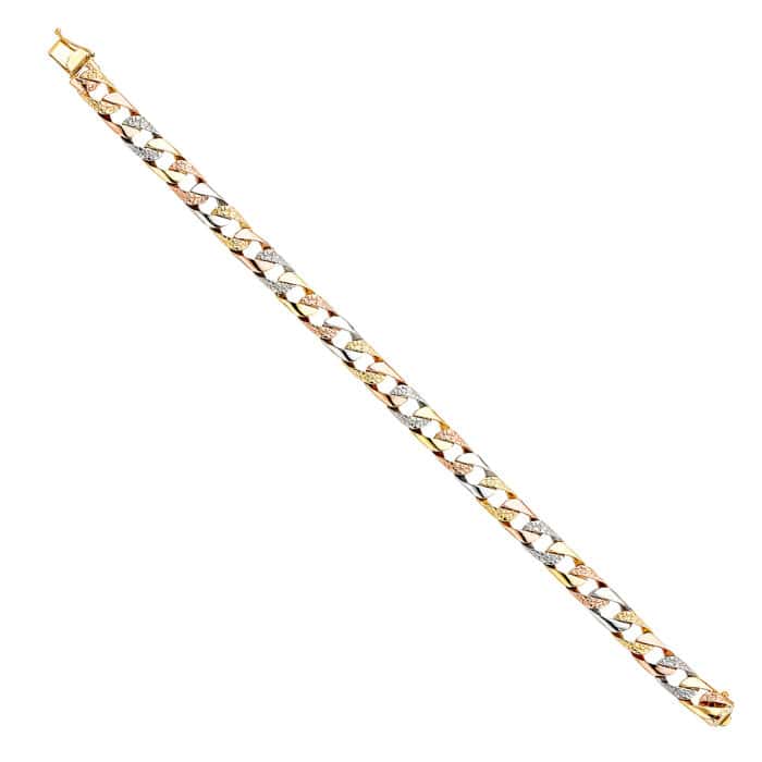 14K Tri Color Gold Nugget Cuban Link Bracelet - 8"