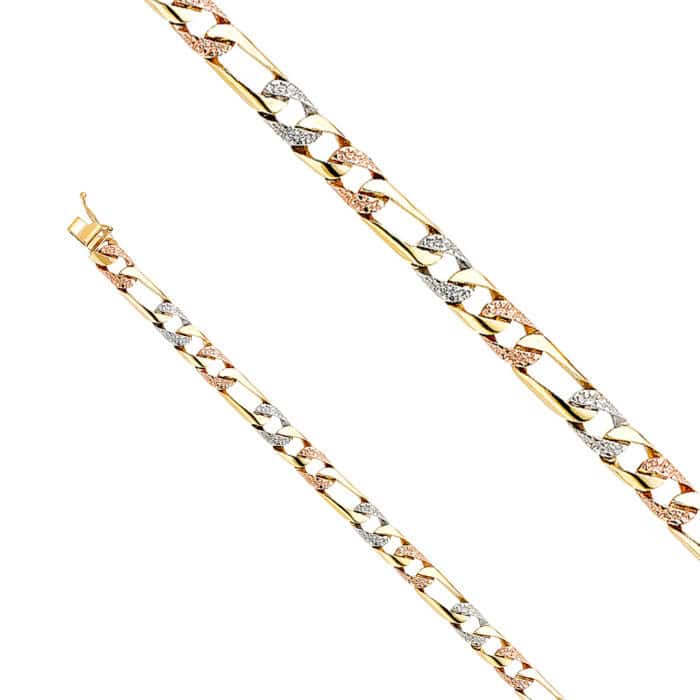 14K Tri Color Gold Nugget Figaro Link Bracelet - 8" - Image 2