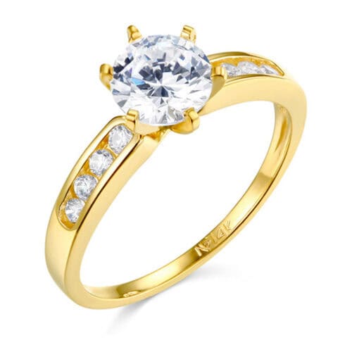 14K Yellow Gold Cubic Zirconia Engagement Ring and Wedding Band Set