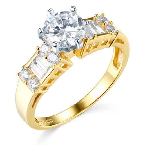 14K Yellow Gold Cubic Zirconia Engagement Ring and Wedding Band Set
