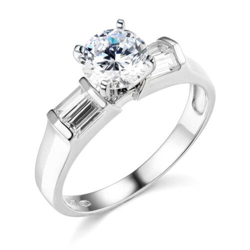 14K White Gold Cubic Zirconia Engagement Ring and Wedding Band Set