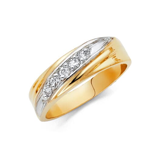 14K Two Tone Gold Cubic Zirconia Men's Wedding Band