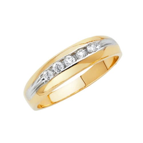 14K Two Tone Gold Cubic Zirconia Men's Wedding Band