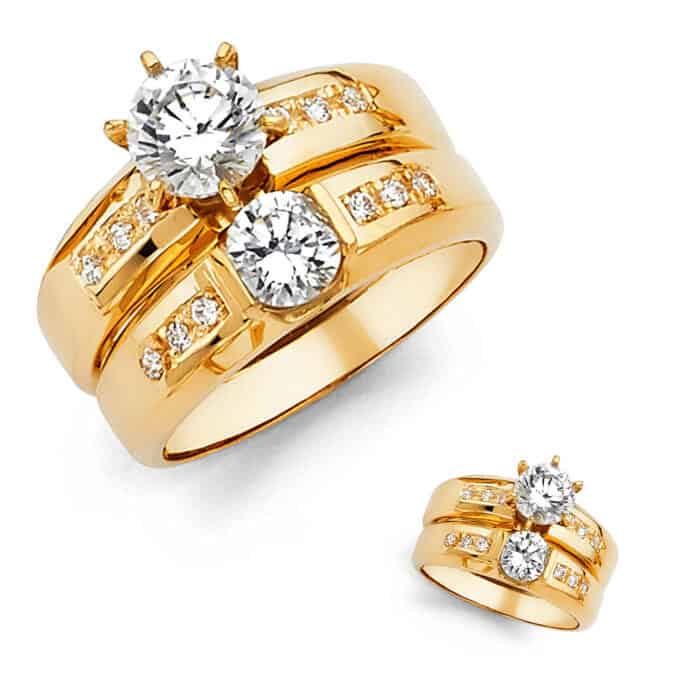 14K Yellow Gold Cubic Zirconia Engagement Ring and Wedding Band Set - Image 3