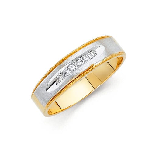 14K Two Tone Gold Cubic Zirconia Men's Band