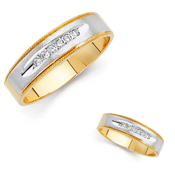 14K Two Tone Gold Cubic Zirconia Men's Band - Image 3