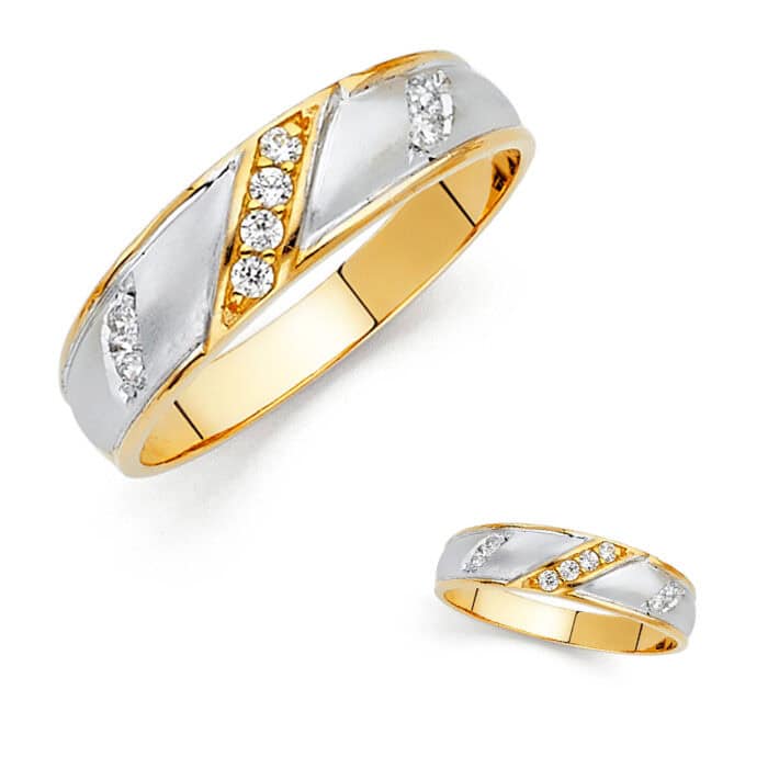 14K Two Tone Gold Cubic Zirconia Men's Band - Image 3