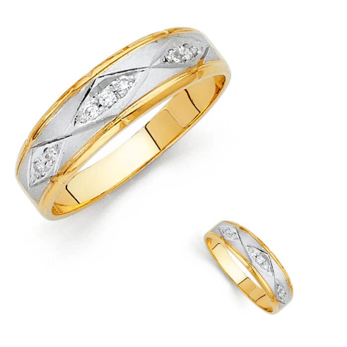 14K Two Tone Gold Cubic Zirconia Men's Band - Image 3