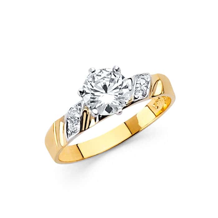 14K Two Tone Gold Cubic Zirconia Engagement Ring Only