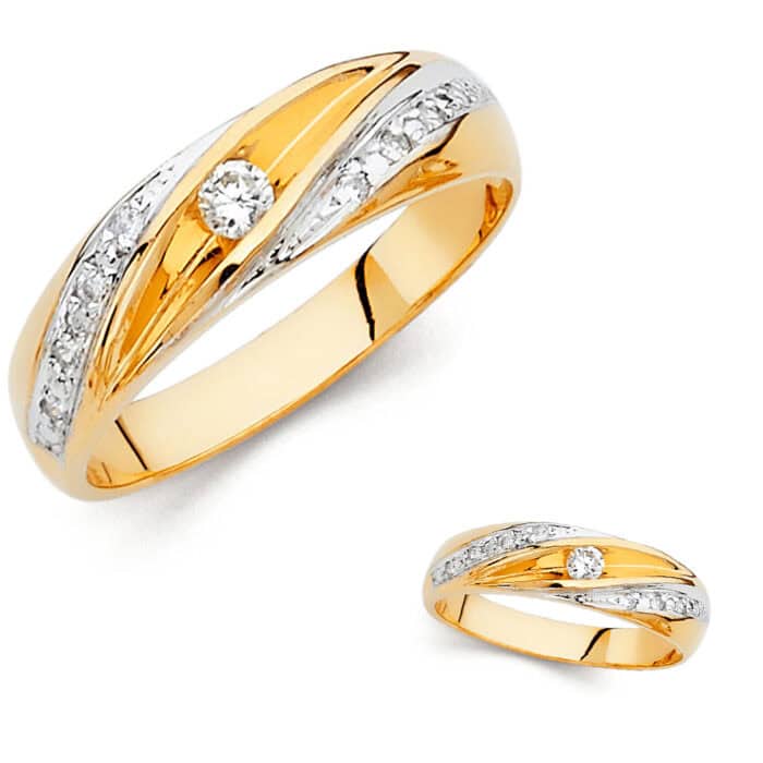 14K Two Tone Gold Cubic Zirconia Men's Band - Image 3
