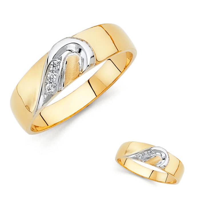 14K Two Tone Gold Cubic Zirconia Men's Band - Image 3