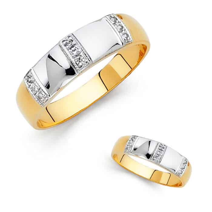 14K Two Tone Gold Cubic Zirconia Men's Band - Image 3