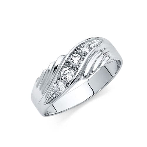 14K White Gold Cubic Zirconia Men's Band