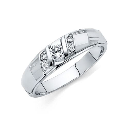 14K White Gold Cubic Zirconia Men's Band