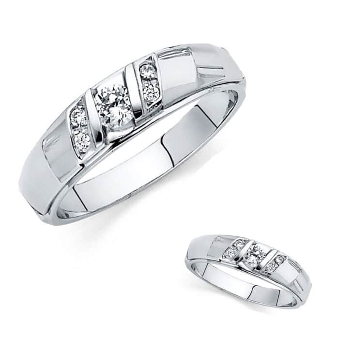 14K White Gold Cubic Zirconia Men's Band - Image 3