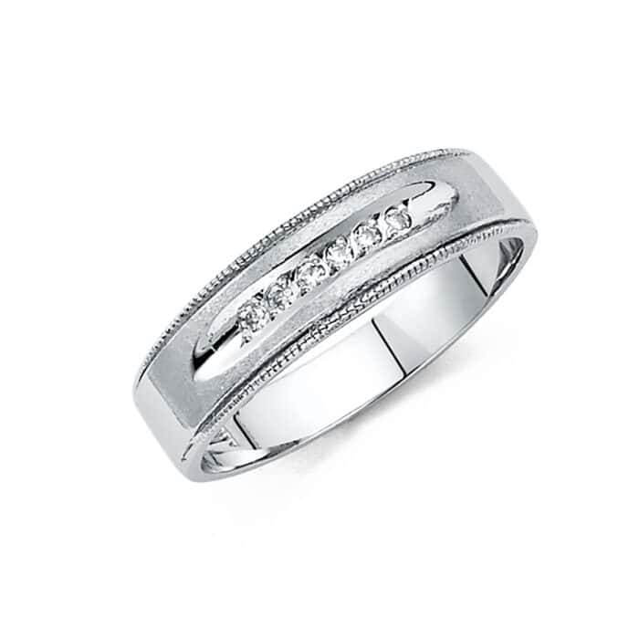 14K White Gold Cubic Zirconia Men's Band