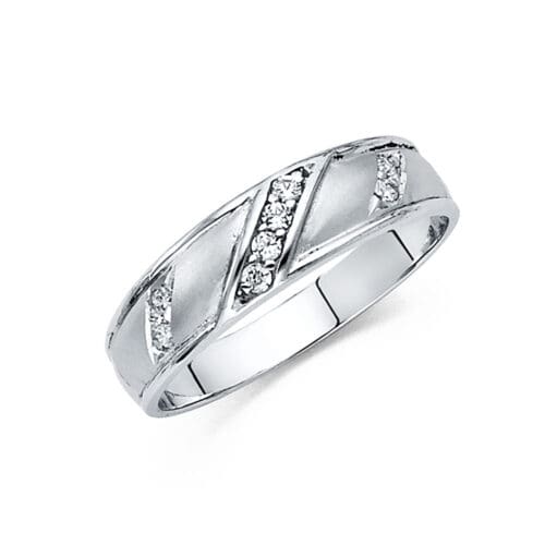 14K White Gold Cubic Zirconia Men's Band