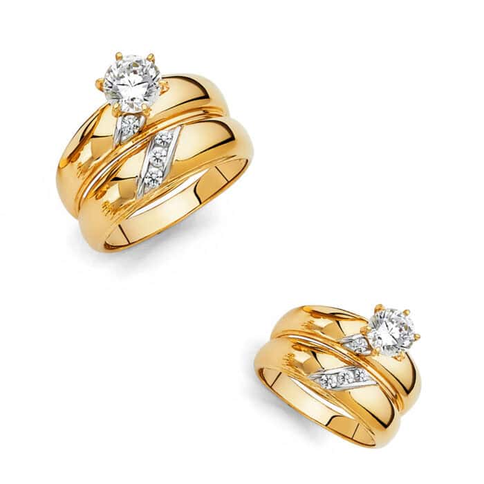 14K Yellow Gold Cubic Zirconia Engagement Ring and Wedding Band Set - Image 3