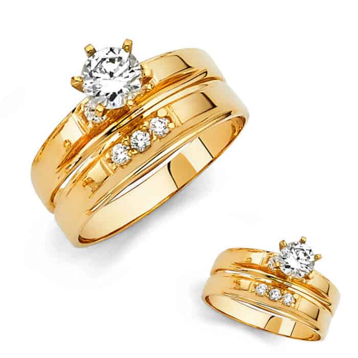 14K Yellow Gold Cubic Zirconia Engagement Ring and Wedding Band Set - Image 3