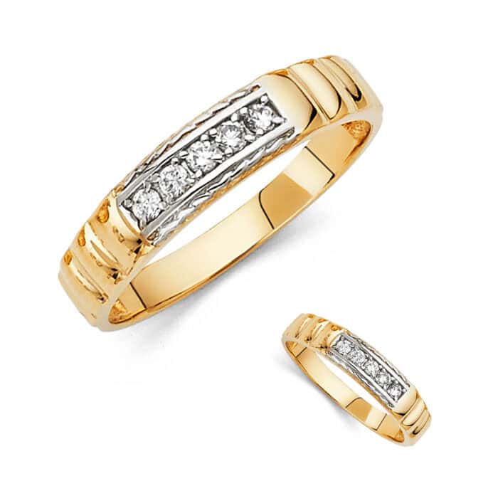 14K Two Tone Gold Cubic Zirconia Men's Band - Image 3