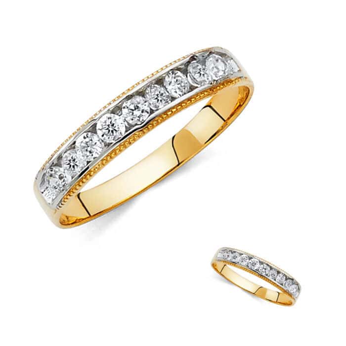 14K Two Tone Gold Cubic Zirconia Men's Band - Image 4