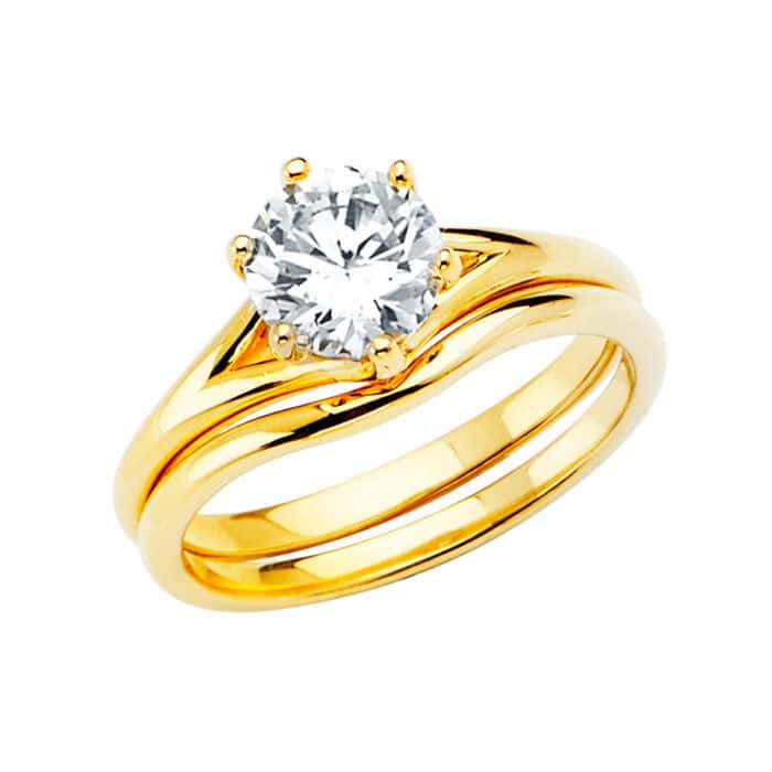 14K Yellow Gold Cubic Zirconia Engagement Ring and Wedding Band Set