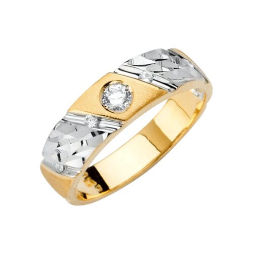 14K Two Tone Gold Men's Cubic Zirconia Wedding Band