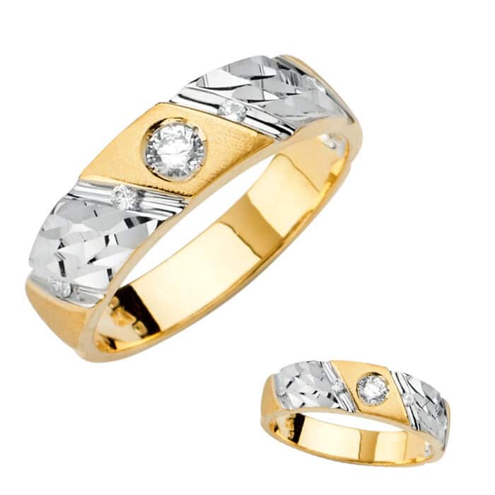 14K Two Tone Gold Men's Cubic Zirconia Wedding Band - Image 3