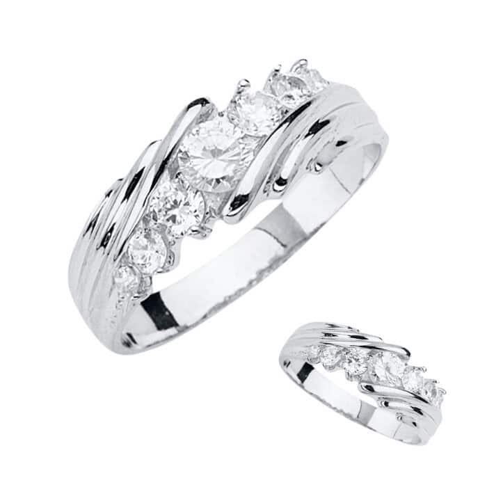 14K White Gold Men's Cubic Zirconia Wedding Band - Image 3