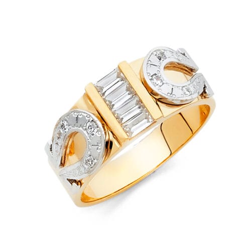 14K Two Tone Gold Cubic Zirconia Men's Wedding Band