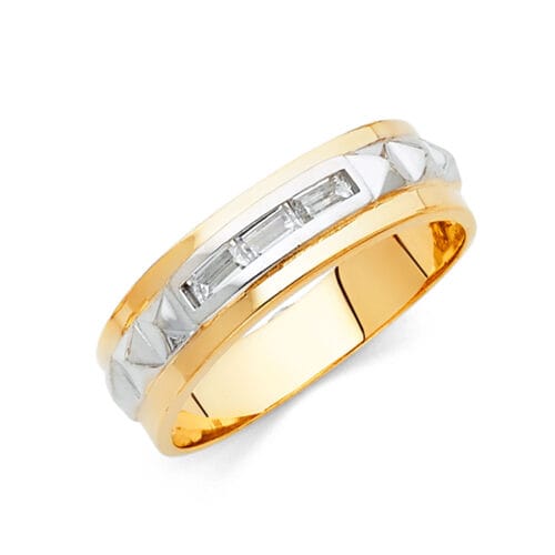 14K Two Tone Gold Cubic Zirconia Men's Wedding Band