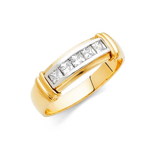 14K Two Tone Gold Cubic Zirconia Men's Wedding Band