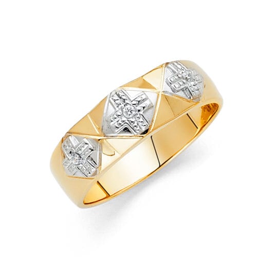 14K Two Tone Gold Cubic Zirconia Men's Wedding Band