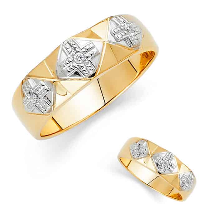 14K Two Tone Gold Cubic Zirconia Men's Wedding Band - Image 3
