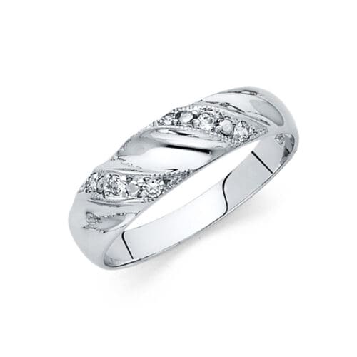 14K White Gold Cubic Zirconia Men's Wedding Band