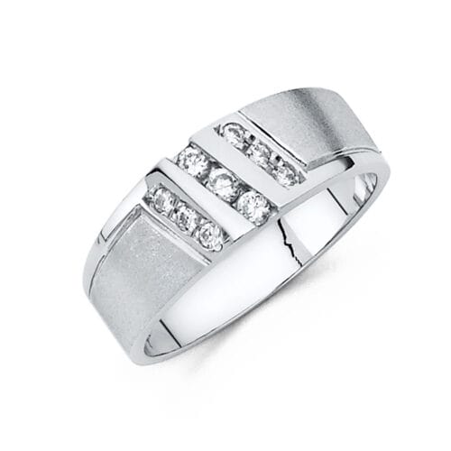 14K White Gold Cubic Zirconia Men's Wedding Band