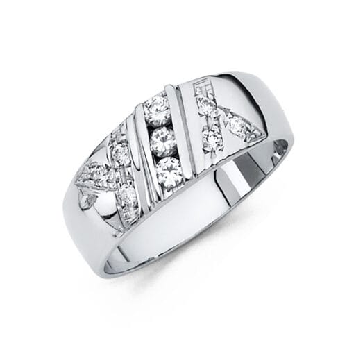 14K White Gold Cubic Zirconia Men's Wedding Band