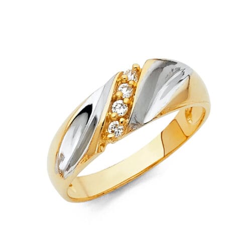 14K Two Tone Gold Cubic Zirconia Men's Wedding Band