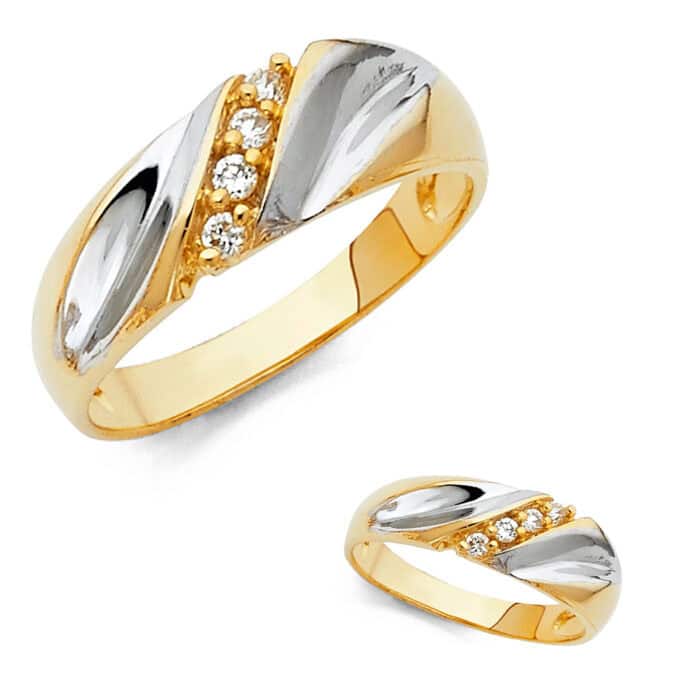 14K Two Tone Gold Cubic Zirconia Men's Wedding Band - Image 3