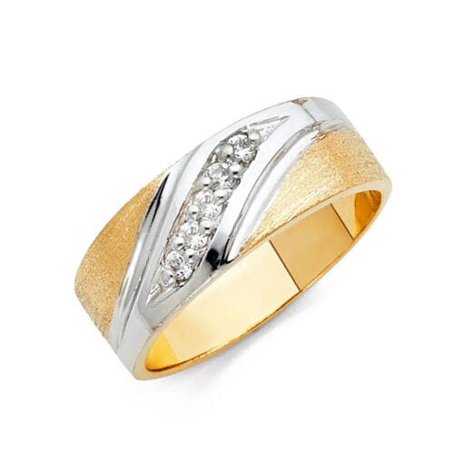 14K Two Tone Gold Cubic Zirconia Men's Wedding Band