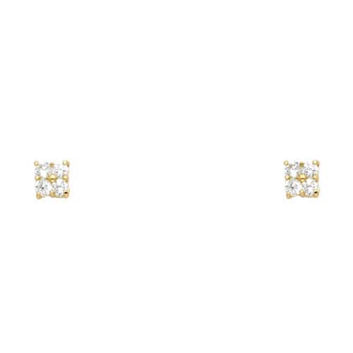 14K Yellow Gold Flower Cubic Zirconia Stud Earrings w/Screw