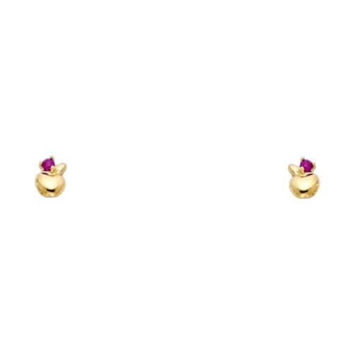 14K Yellow Gold Apple Cubic Zirconia Stud Earrings w/Screw
