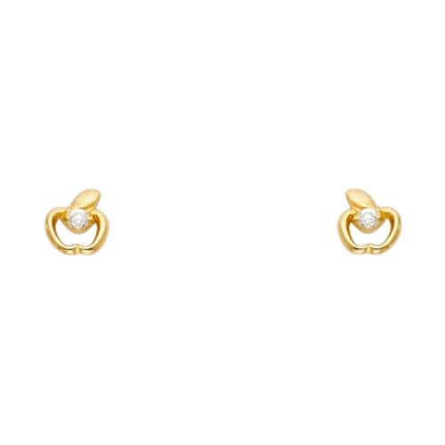 14K Yellow Gold Cubic Zirconia Crown Stud Earrings w/Screw